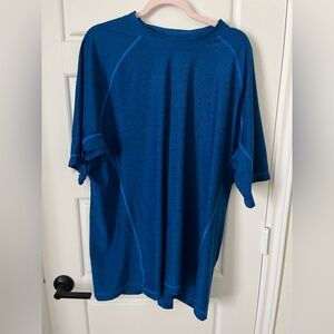Stretchy Mens Sz 2XL (50-52) Blue Short Sleeve Rash Guard Swim Shirt LANDS END